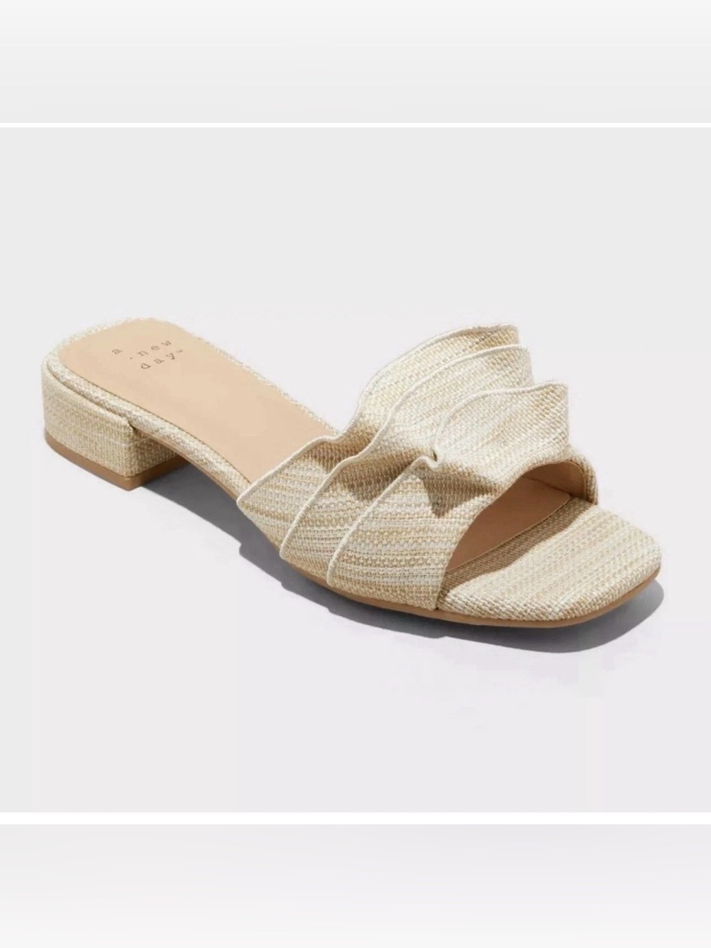 a new day Neutral Ruffle Block Heel Mules Size 8 NEW